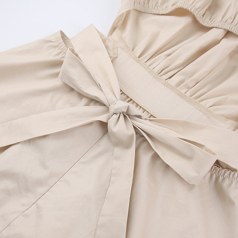 Женское ажурное платье с коротким рукавом, плиссированное длинное платье с круглым вырезом и короткими рукавами-пузырями, лето 2022