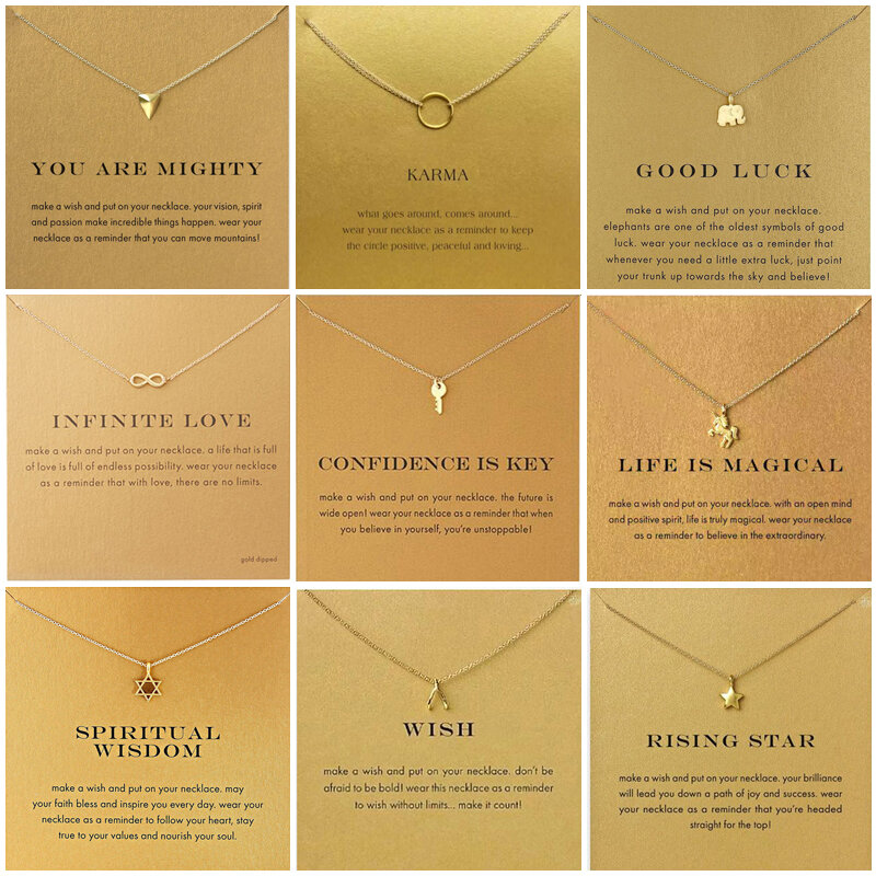 Collar con colgante de infinito minimalista para mujer, colgante con llave de Color dorado de 9 estilos, regalo para el Día de San Valentín, collar con tarjeta