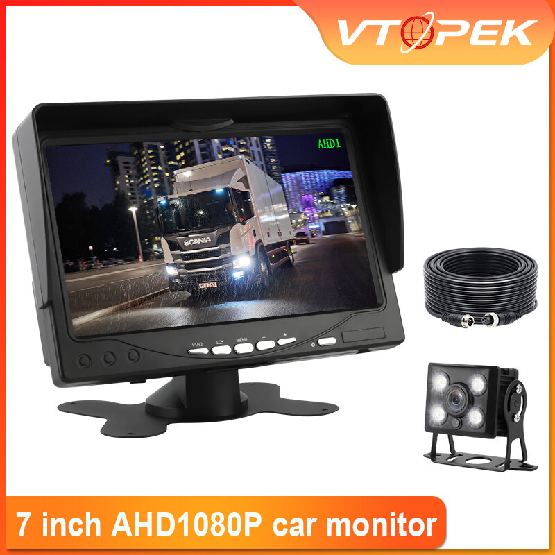 Monitor de coche TFT LCD de 7 pulgadas, cámara de cabeza de aviación, sistema de asistencia inversa, cámara de visión nocturna LED 18IR