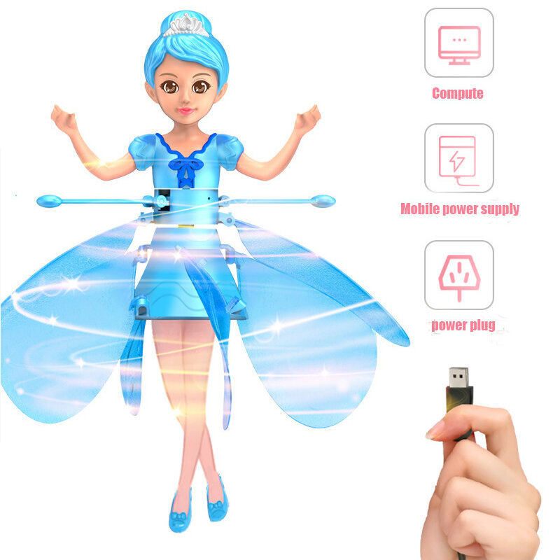 Flower Fairy Princess Doll Drone Induction Flight Toys Kids sospensione a infrarossi Toy Aircraft Light flying fairy giocattolo per bambini