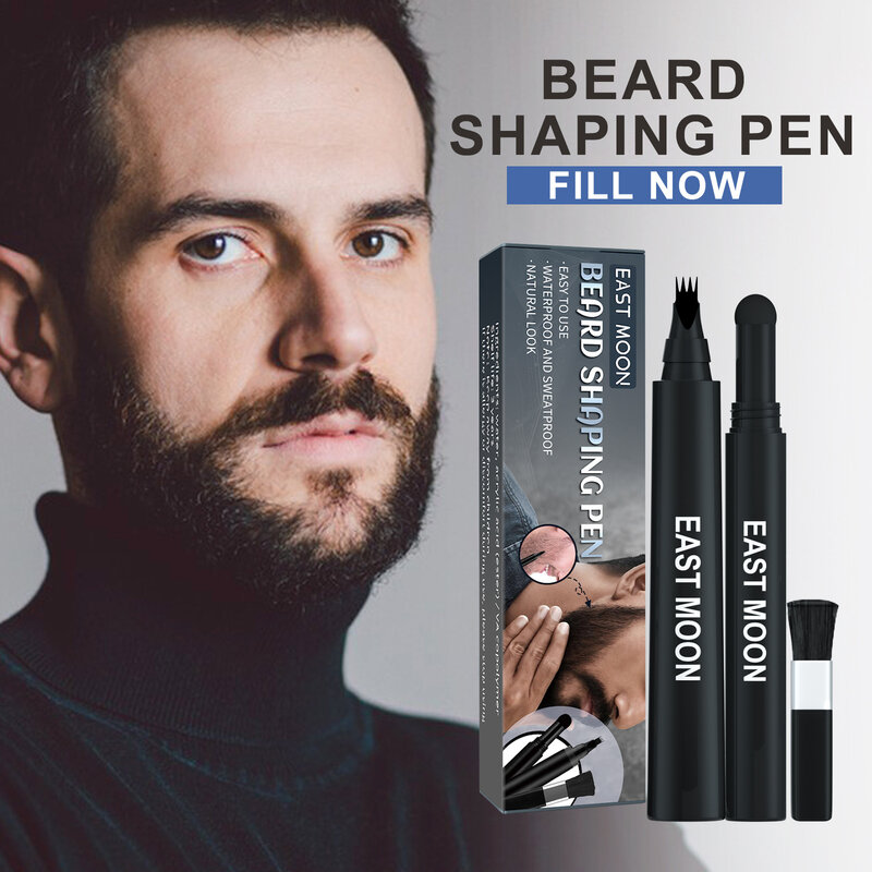 East moon conjunto de caneta de enchimento de barba masculina de enchimento de 3 em 1 escova de bigode para homem