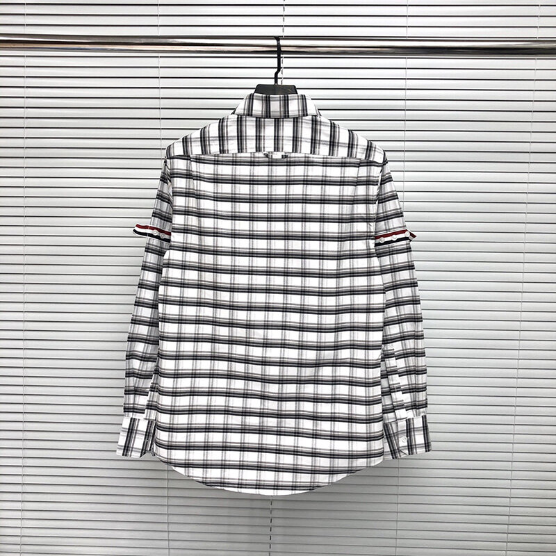 TB THOM-Camisa de algodón Oxford para hombre, brazalete con cinta a cuadros, diseño a rayas, informal, para primavera y otoño, venta al por mayor