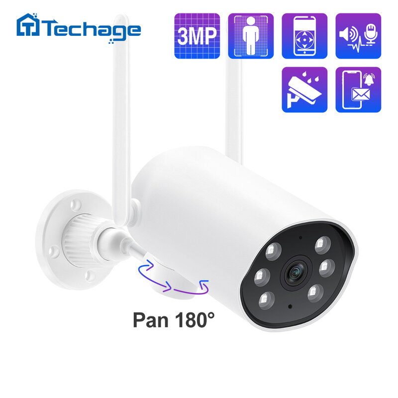 Techage – caméra de Surveillance intérieure IP WiFi 3MP/1080P, dispositif de sécurité sans fil, babyphone vidéo, avec Audio bidirectionnel