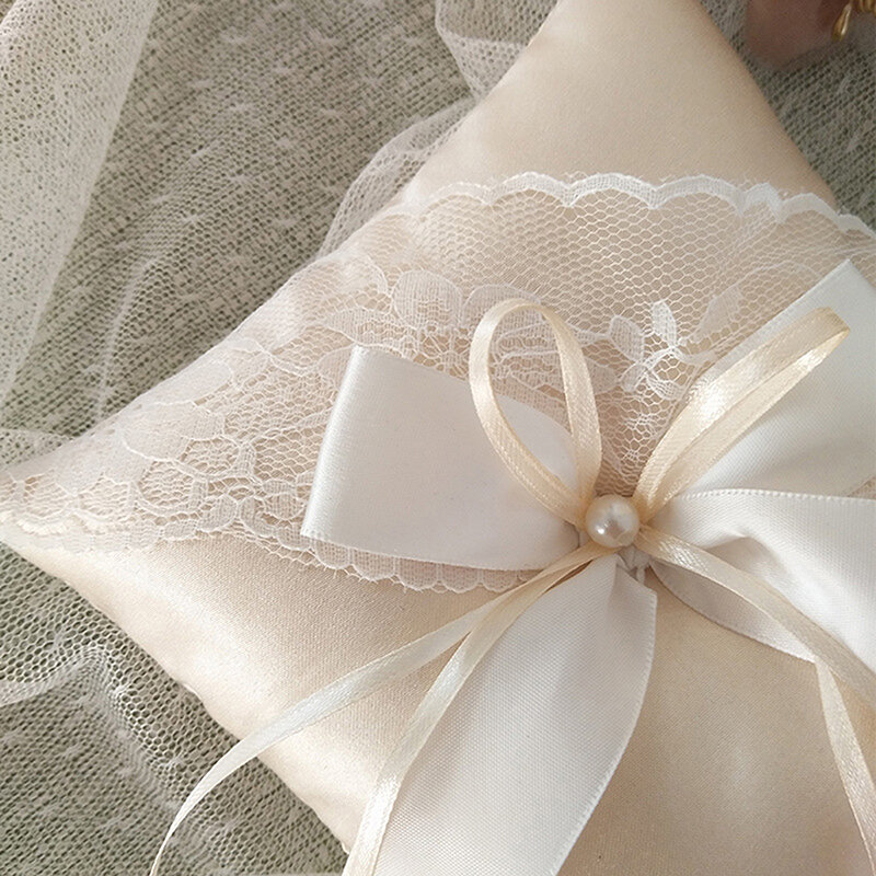Anel de casamento travesseiro para decoração de casamento duplo coração strass decoração cetim nupcial almofada com fitas 2023 novo