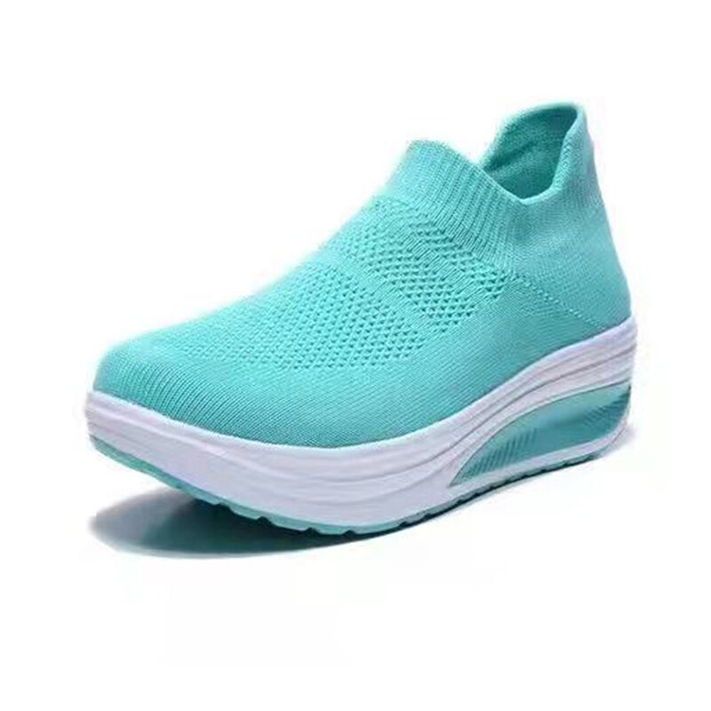 2022ฤดูใบไม้ผลิรองเท้าผ้าใบรองเท้าผู้หญิง Breathable ตาข่ายรองเท้าวิ่งลำลองรองเท้าสีขาวผ้าถัก Wedges ...