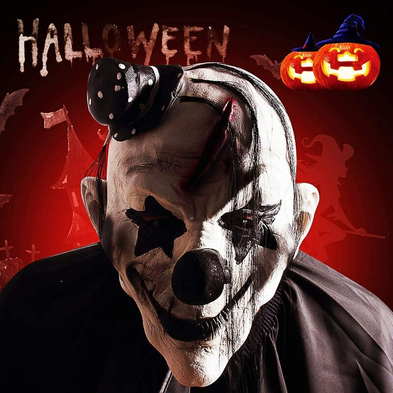 Máscara de payaso terrorífico para Halloween, accesorios de Cosplay de payaso terrorífico, máscara de látex espeluznante, disfraz de Cosplay