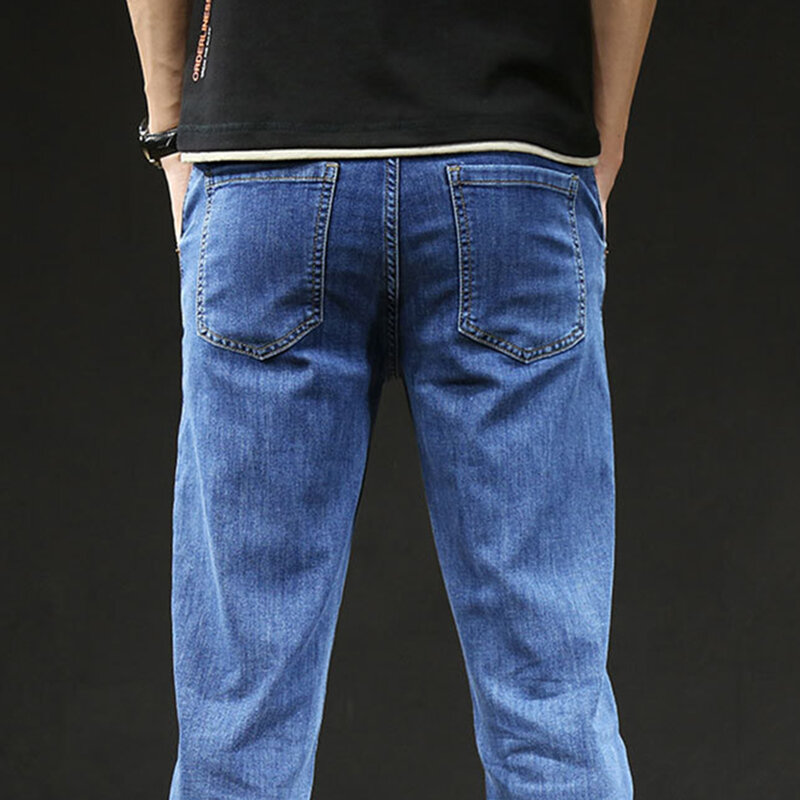 190CM wysokie czarne dżinsy męskie Plus rozmiar 40 42 bardzo długi chłopcy wiosna jesień mężczyzna klasyczny rozciągnięty niebieski prosty krój spodnie dżinsowe