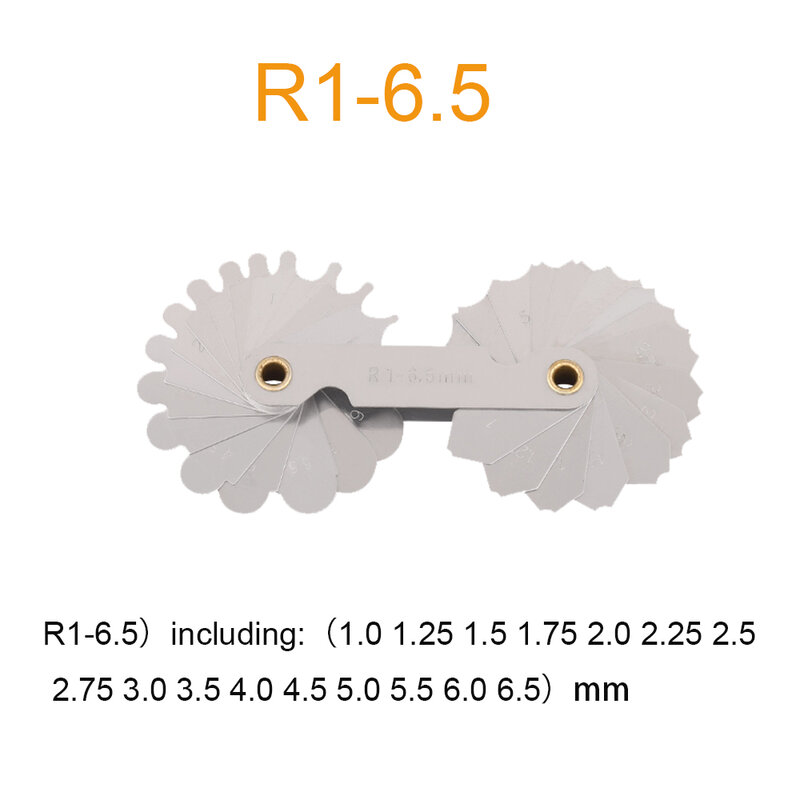 Strumento di misurazione del calibro del filetto del raggio in acciaio inossidabile 3 pezzi arco convesso concavo 1-6.5/R7-14.5/R15-25