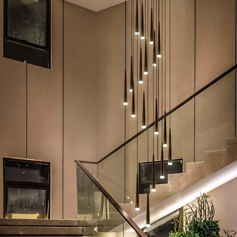 Moderne Led Treppen Kronleuchter Beleuchtung Einfache Duplex Wohnung Villa Hotel Rotati Lange Drop Anhänger Lampe Decor Hängen Licht