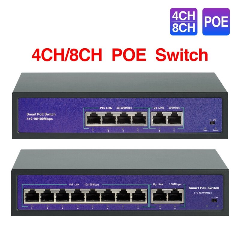 Mới 4CH 8CH 52V Mạng POE Switch 10/100Mbps Chuẩn IEEE 802.3 Af/At Qua Dây Mạng camera IP/Không Dây AP/Camera Quan Sát Hệ Thống