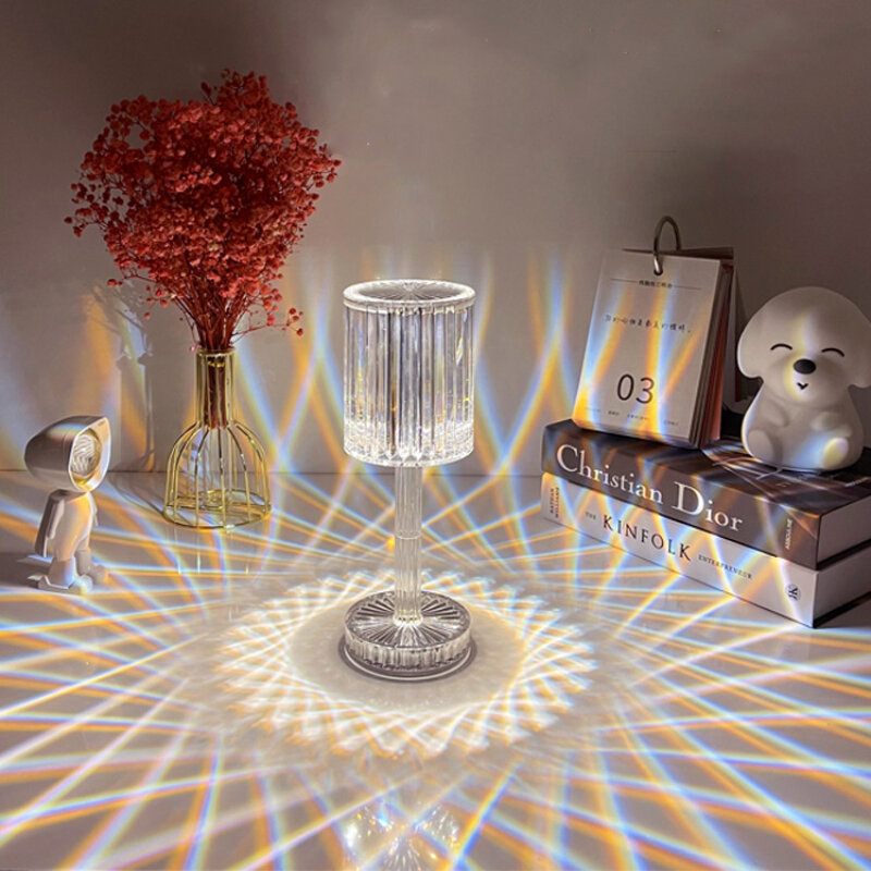 Lámpara de mesa de cristal con Control remoto, lámpara de noche acrílica recargable, luz LED de noche, decoración de habitación