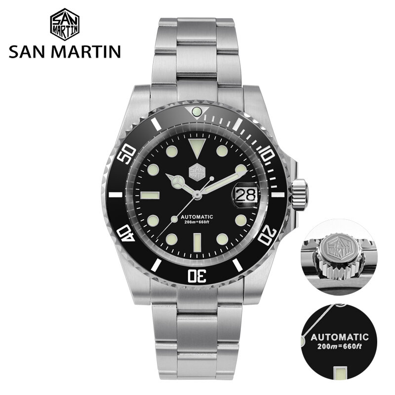 San martin 40.5mm água fantasma v3 mergulhador homens de luxo relógio nh35 negócios mecânicos automáticos relógios de pulso de safira 20bar lumed