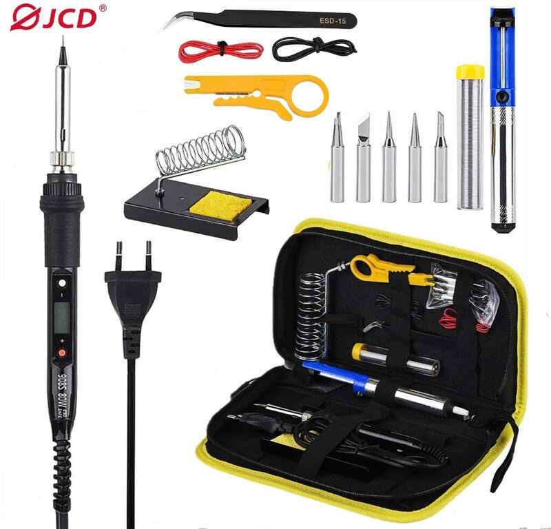 JCD Electric Soldering Iron Kit 220V 110V 80W LCD Adjustable Temperature Welding Ceramic Heater Repair Tools 908S