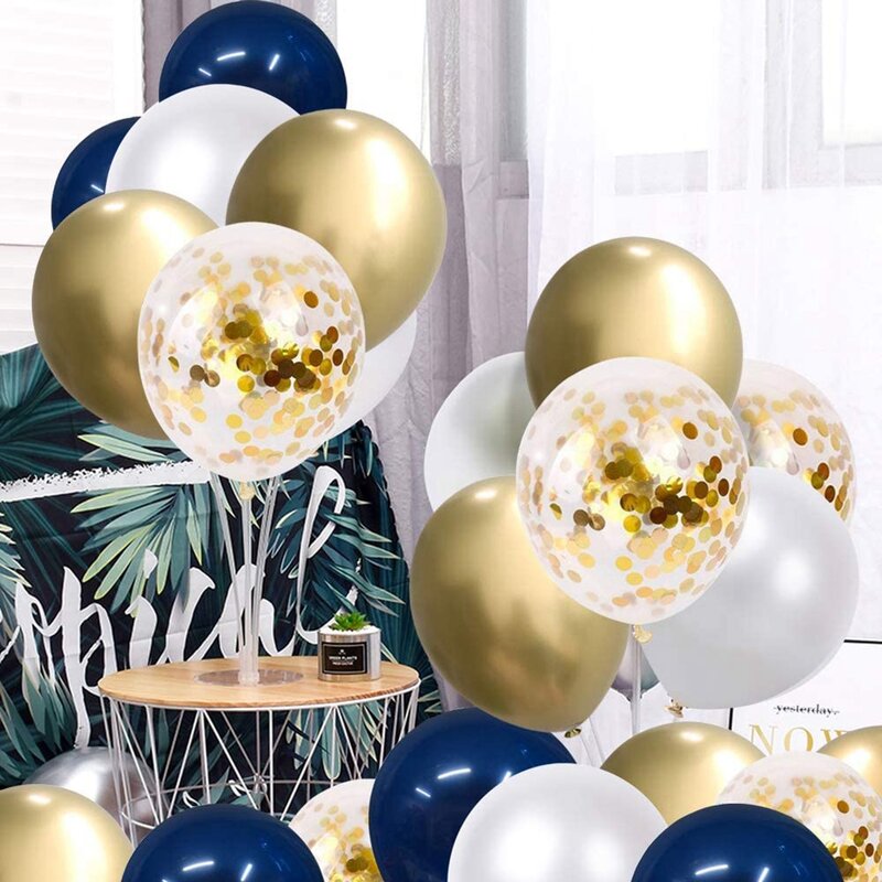 Navy Blue and Gold Confetti Balloons, Birthday Balloons for Celebration Graduation Party Balloons Decorations
