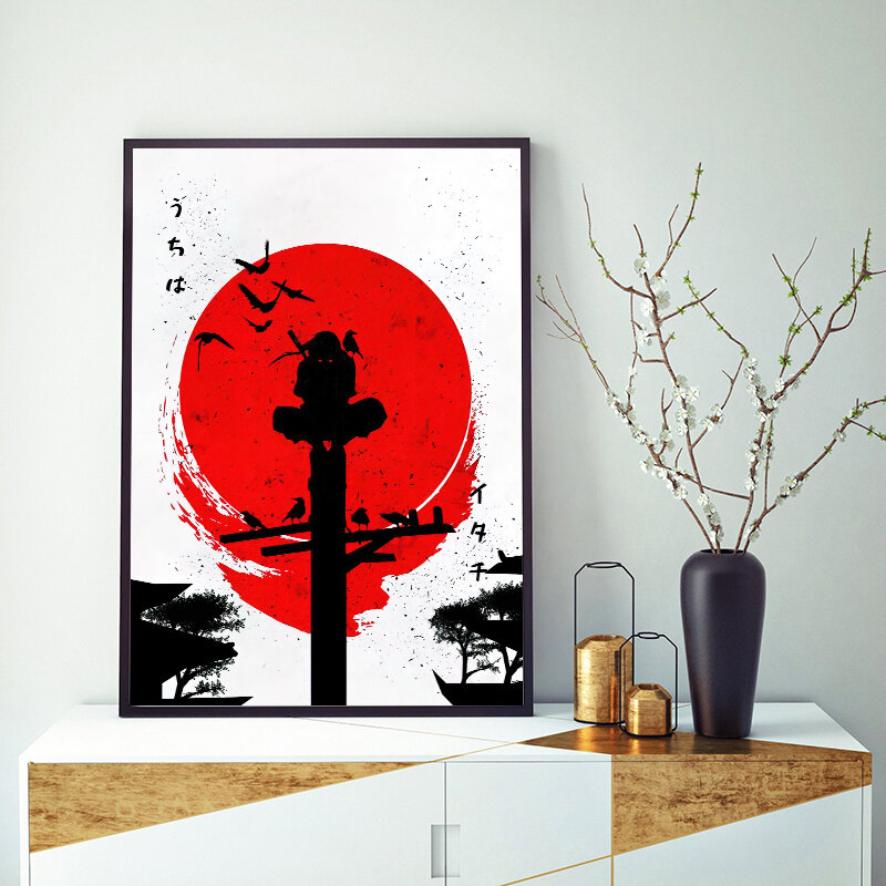 Póster de Itachi Uchiha de Sol Rojo, estilo minimalista, pintura en lienzo de Anime japonés, Naruto, decoración de pared, imagen artística para sala de estar