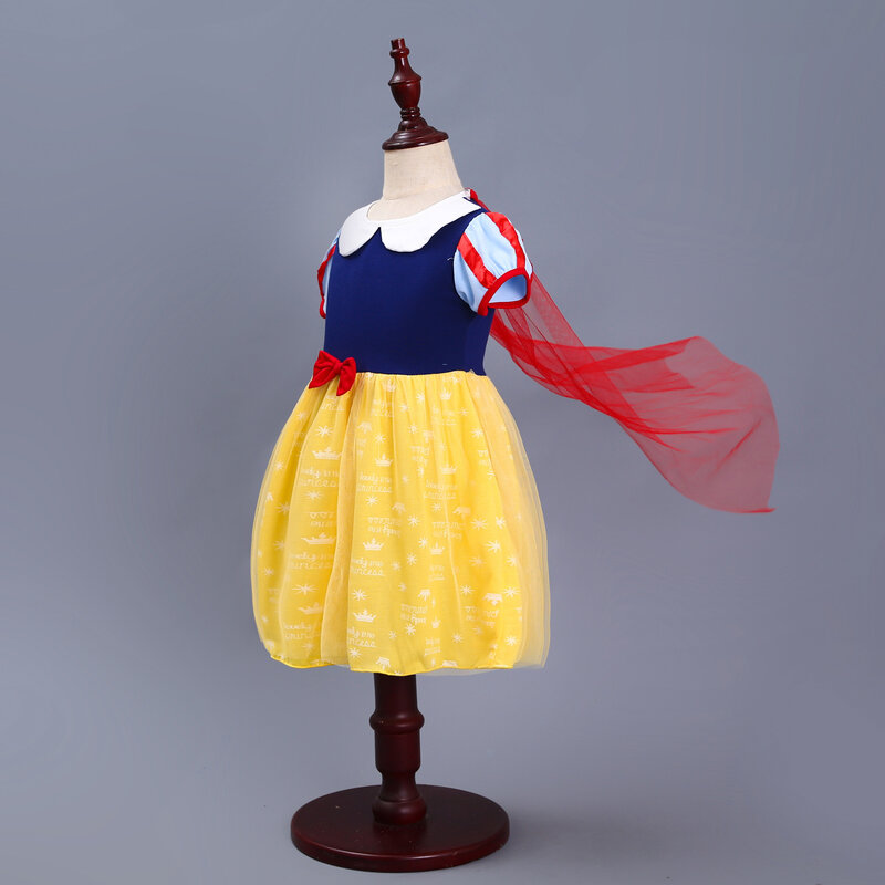 Princess Snow White Dress for Girl Kids Costume Summer Cotton Lantern Sleeve Ball Gown Children Party Birthday Dress