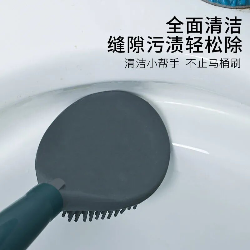 À prova de vazamento de água da escova do toalete com base de silicone wc cabeça plana flexível macio cerdas escova com secagem rápida titular conjunto