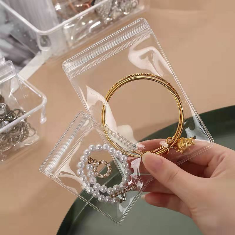 ZLALAHAJA Tas Organiser Perhiasan Antioksidasi Tas Penyimpanan Kemasan Kecil Plastik Cincin Gelang Kalung Transparan