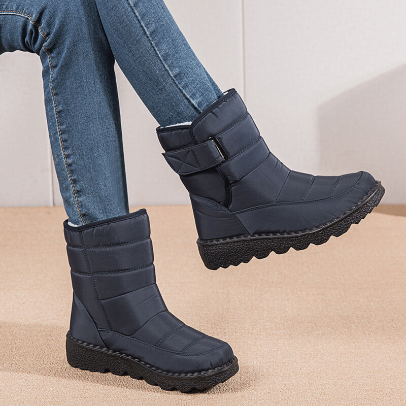 Новинка 2021, зимние плюшевые ботинки с высоким верхом, непромокаемые бархатные женские ботинки на липучке, Длинные уличные зимние ботинки