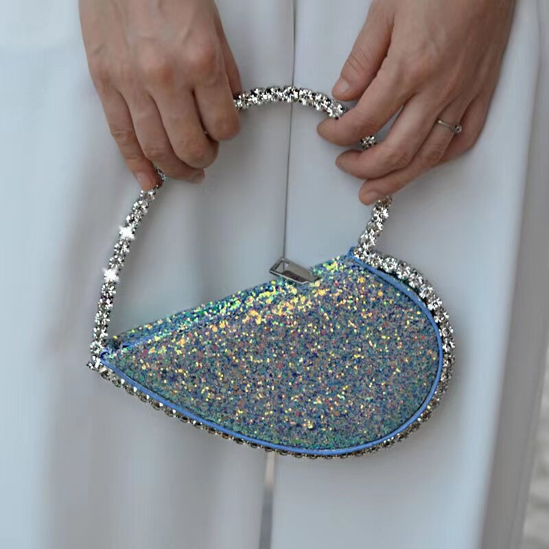 Bolso de mano con mango de Metal y diamantes de imitación para mujer, bolso de mano elegante de diseñador brillante para fiesta y boda