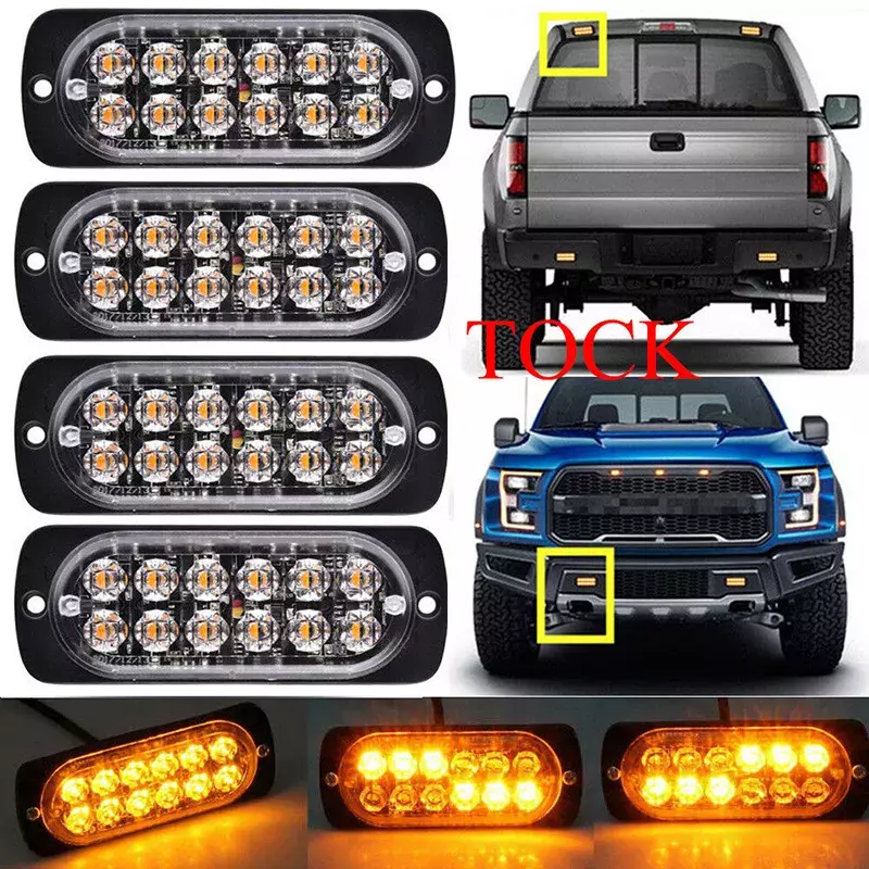 1 pz 12 pz LED spia stroboscopica 12V 24V Super Power Car Truck SUV lato di emergenza lampeggiante luce gialla per auto