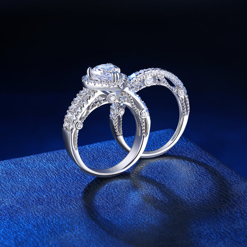 Wuziwen مجموعة خواتم الزفاف للزوجين الكمثرى قص تقليد الماس AAAAA مكعب الزركون 925 فضة رومانسية رائعة مجوهرات