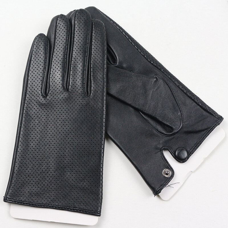 Guantes de piel de oveja auténtica para hombre, guantes antideslizantes de alta calidad con pantalla táctil cálida de dedo completo, color negro, Otoño e Invierno