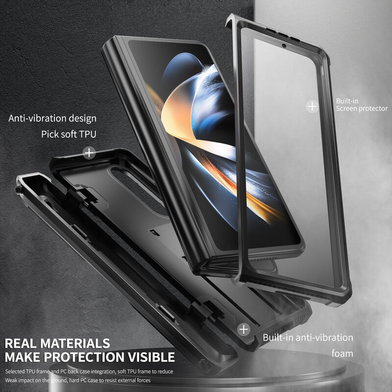 พับบานพับปากกาเกราะสำหรับ Samsung Galaxy Z พับ3 Fold3 Hard PC พร้อมฟิล์มหน้าจอ Kickstand ผู้ถือปากกาสำหรับปากกา