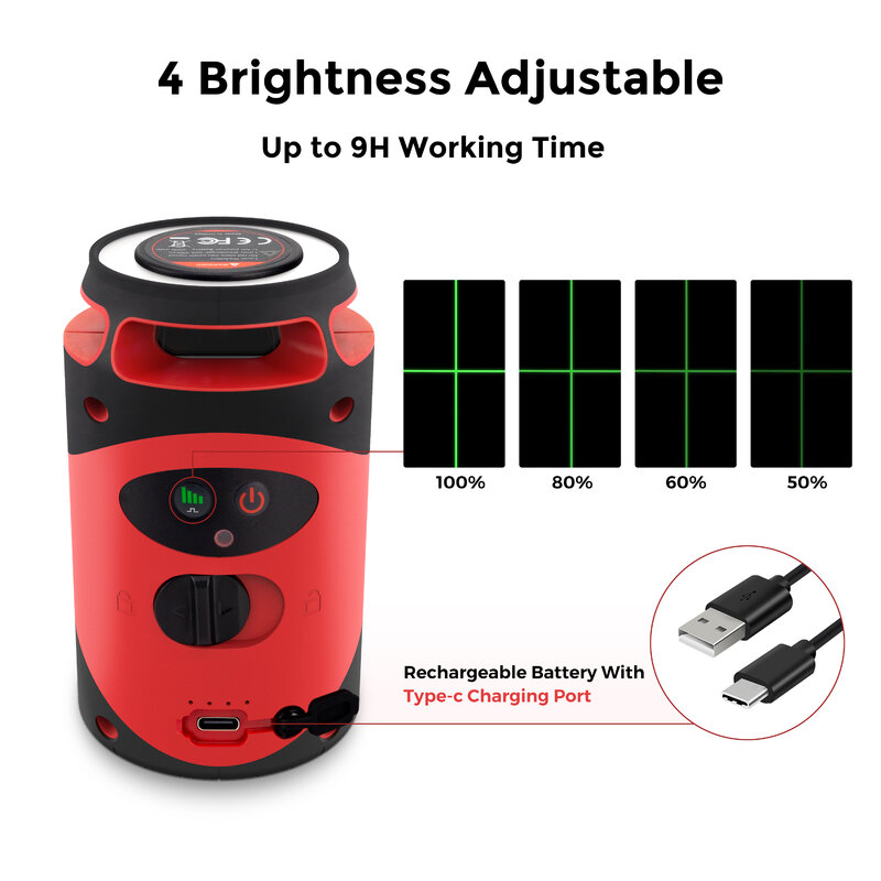 5 Lines Green Laser Level Self Levelling 360° Horizontal And Vertical Cross Lines Laser Level with Li-ion Battery