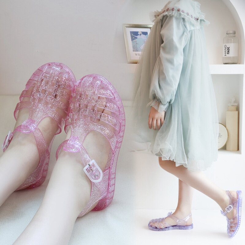 Dzieci dziewczyny księżniczka sandały 2022 letnia moda galaretki przezroczyste sandały kapcie maluch niemowlę dziecko buty dziewczęce hurtownia