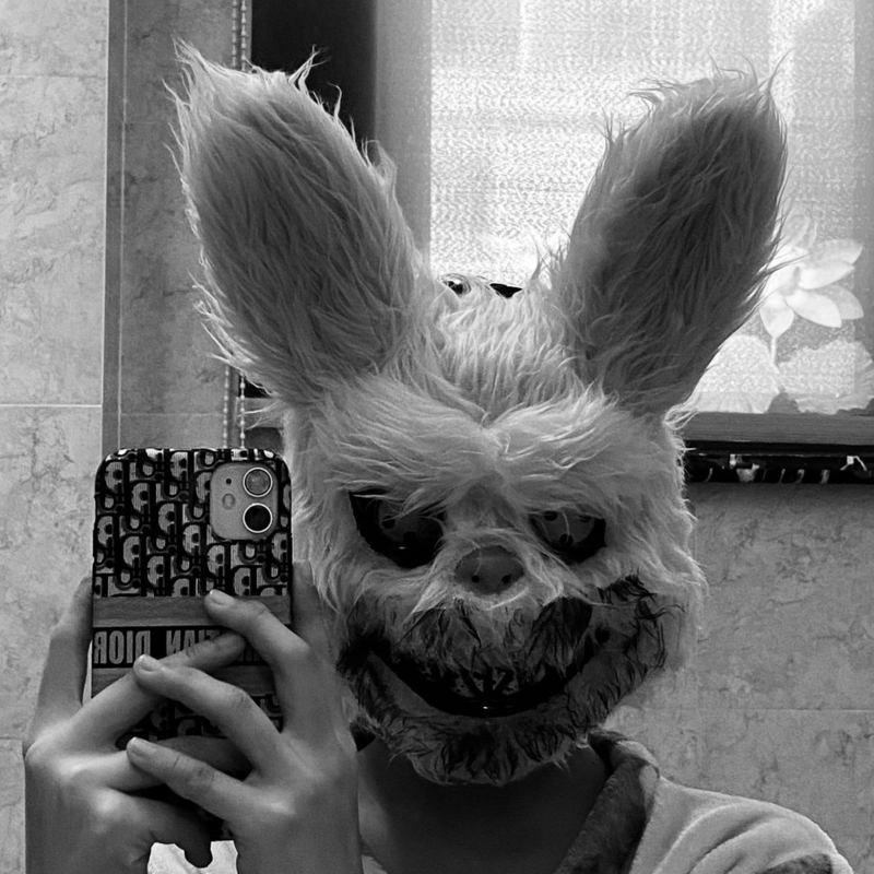 Coelho ensanguentado máscara chapelaria demônio coelho prajna máscara horror realista filme assustador halloween fantasma rosto adereços