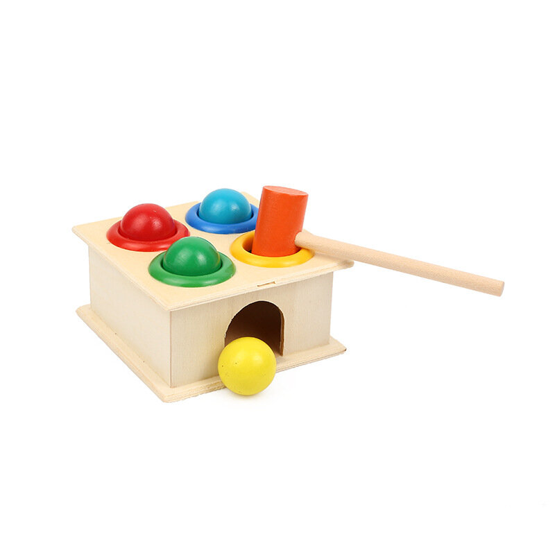 Bola Kayu Palu Warna-warni Baru + Kotak Palu Kayu Mainan Edukasi Mengetuk Pembelajaran Dini Anak-anak Hadiah Mainan Keselamatan Kualitas Tinggi