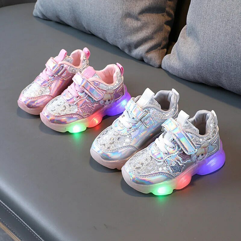 Кроссовки Детские со светодиодной подсветкой, симпатичные, мягкие светящиеся ботинки для начинающих ходить девочек, подарок для тенниса, м...