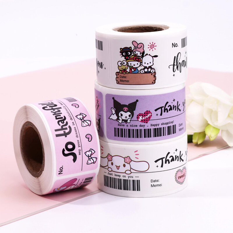 120pcs Sanrio Creative Hand Account Decoration Stickers Rolls Cartoon Cute Anime Cinnamoroll Hello Kitty Kuromi Pochacco Sticker