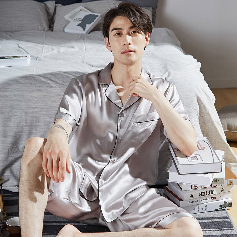 Pyjama d'été en soie véritable pour Homme, vêtements de nuit courts, pour la maison, style Hangzhou, 100%