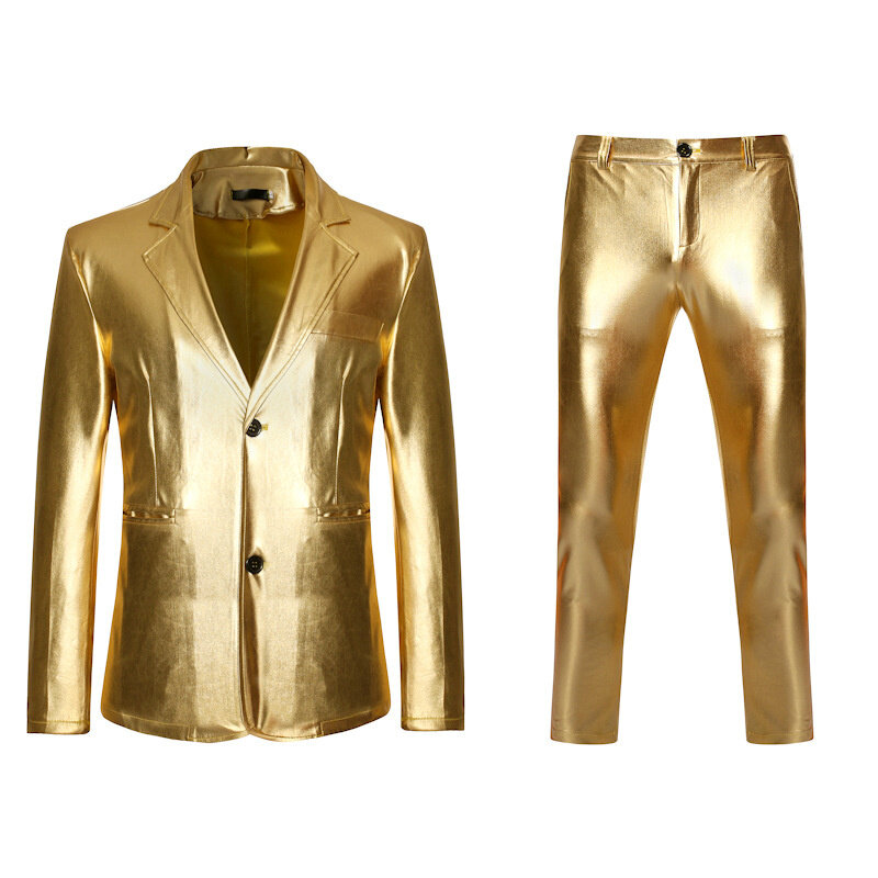 Ouro brilhante 2 peças ternos masculinos (blazer + calças) terno masculino moda festa dj clube vestido smoking terno homem palco cantor roupas
