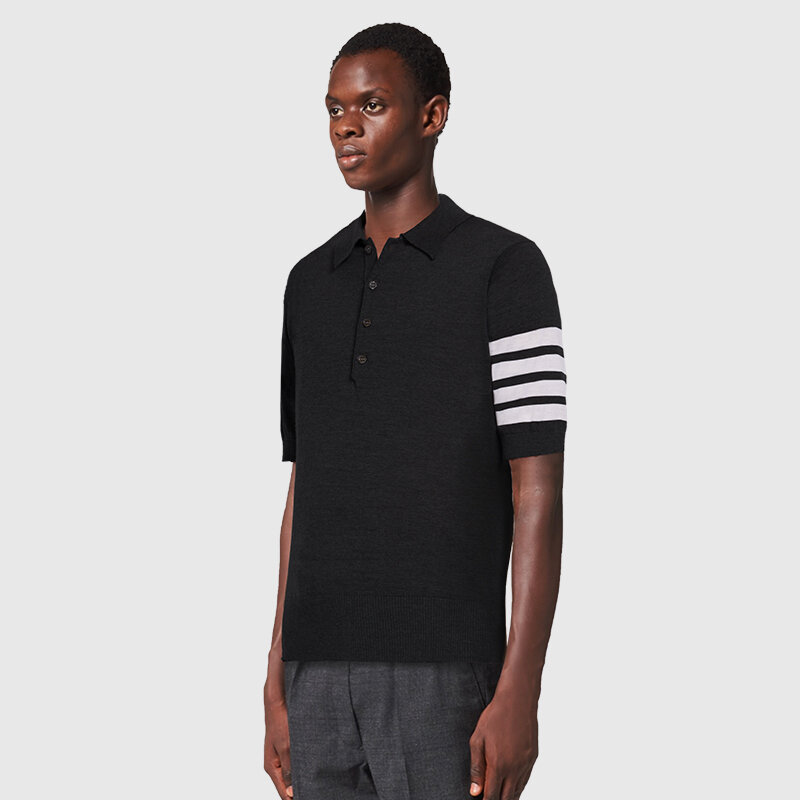 TB Thom-Camiseta polo masculina de malha, manga curta, casual, respirável, 4 barras, golfe listrado, marca de luxo, moda, 2022