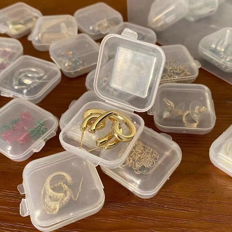 4/24pcs Mini Plastic Storage Box Transparent Square Box Earrings Jewelry Storage Case Small Square Box Jewelry Organizer Holder