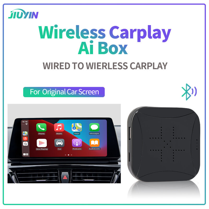 JIUYIN Wireless Carplay Ai Box Dongle Adapter For Vw Volkswagen Ford Audi Benz Volvo Toyota Mazda Honda Nissan Wired to Wireless