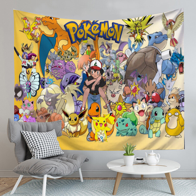 Pokemon Anime Pikachu Tapestry Wall Cute Cartoon prezent Anime narzuta koc plażowy Home Decor wystrój pokoju na prezenty dla dzieci