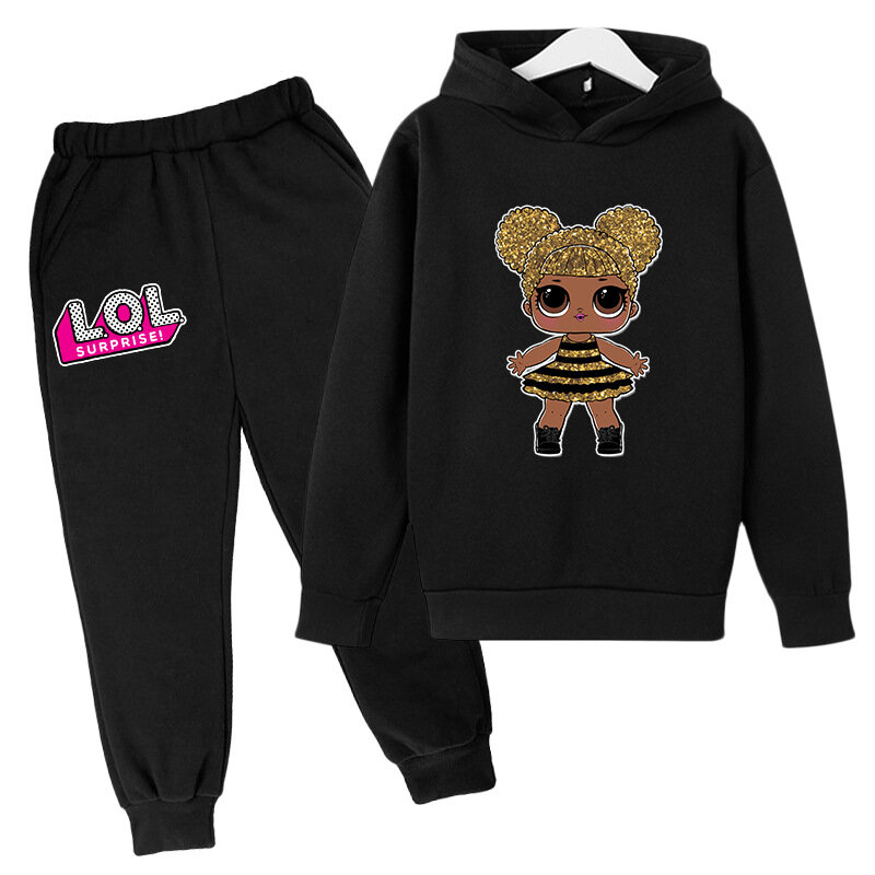New Girls Cartoon Doll Spring and Autumn Printed Fashion Hoodie Children's Sweater + Leggings Set 2022,4T-14T