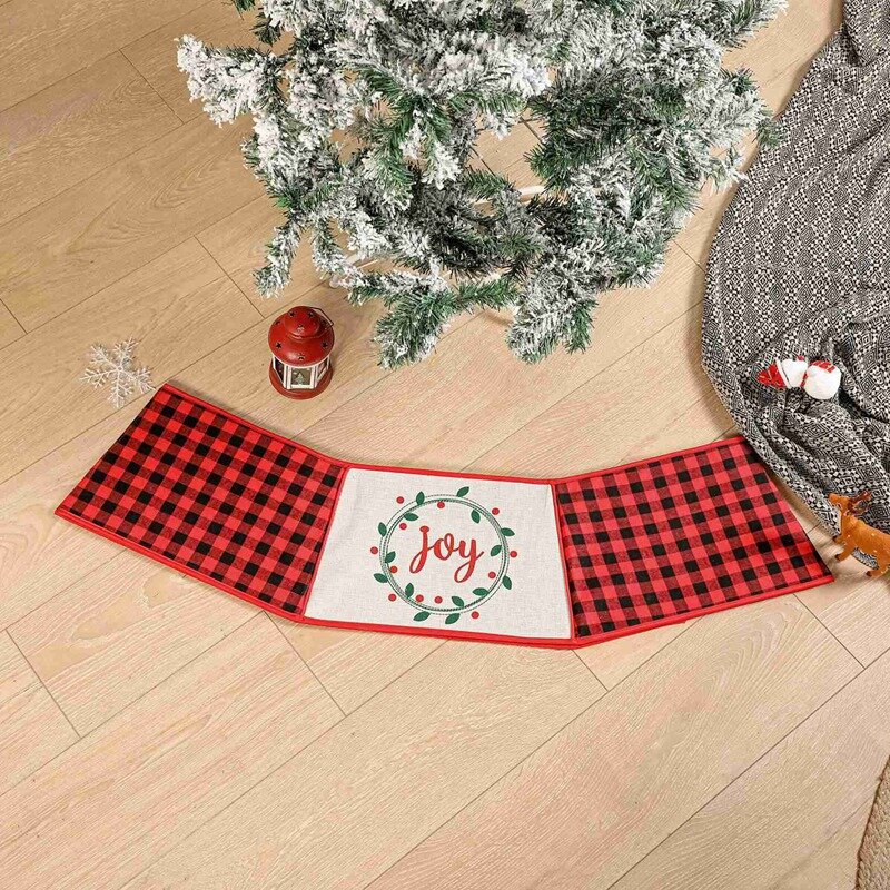 Falda de árbol de Navidad de rejilla roja y negra, artículos de Año Nuevo, decoración inferior de árbol, borde, artículos de decoración de árbol de Navidad