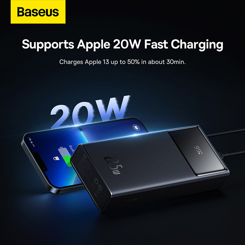 Baseus PD 20W Power Bank 30000mAh Fast Charge For iPhone Xiaomi Poco 20000mAh 22.5W Portable External Battery Charger Powerbank