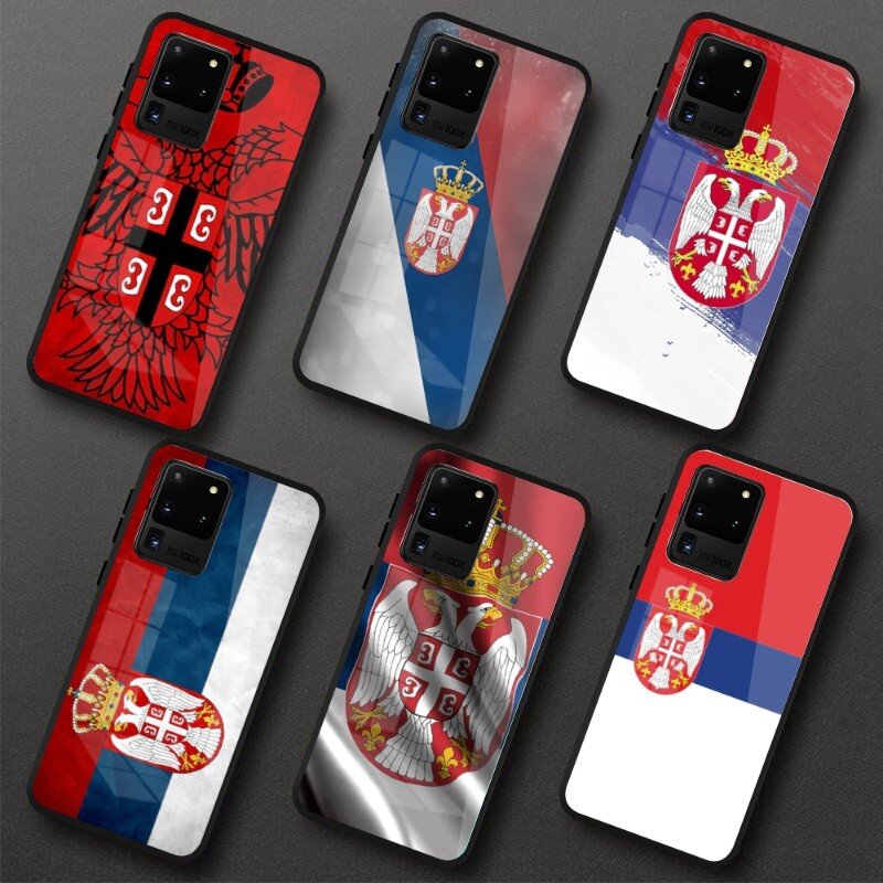 صربيا العلم جراب هاتف لسامسونج A32 A51 A52 نوت 10 20 S10 S20 S21 S22 برو الترا الأسود قطعة زجاج غطاء الهاتف
