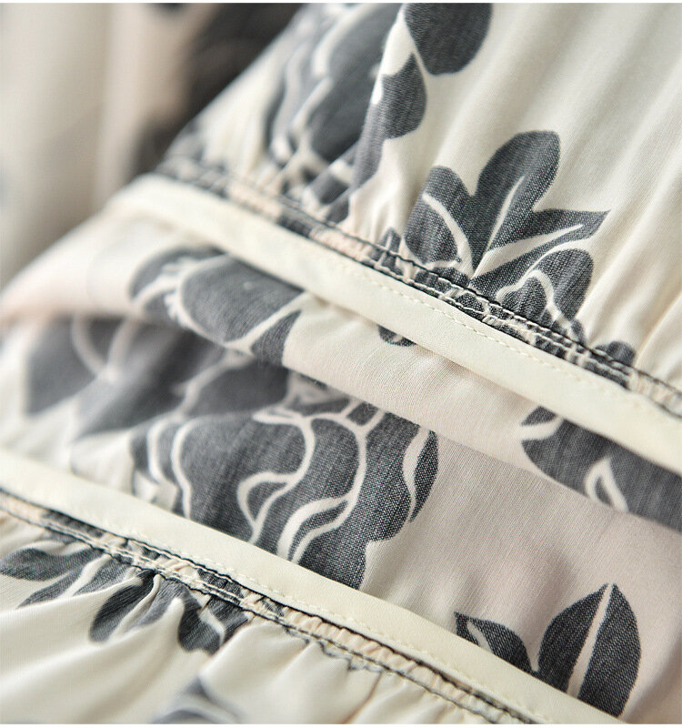 Women's Silk+Cotton Half Skirt Camellia Flower Printed Ruffle Edge A-line Mid length 2023 New Summer Early Autumn