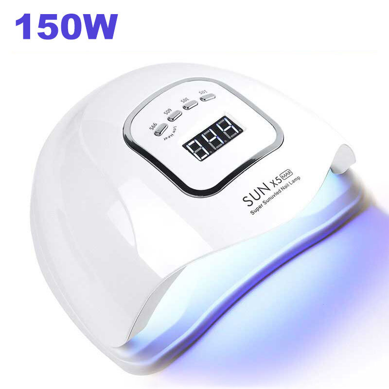 Sun x5 max 150w lâmpada do prego para unhas de cura gel polonês 45 contas led secador de unhas lâmpada gel seco rápido com sensor inteligente manicure ferramenta