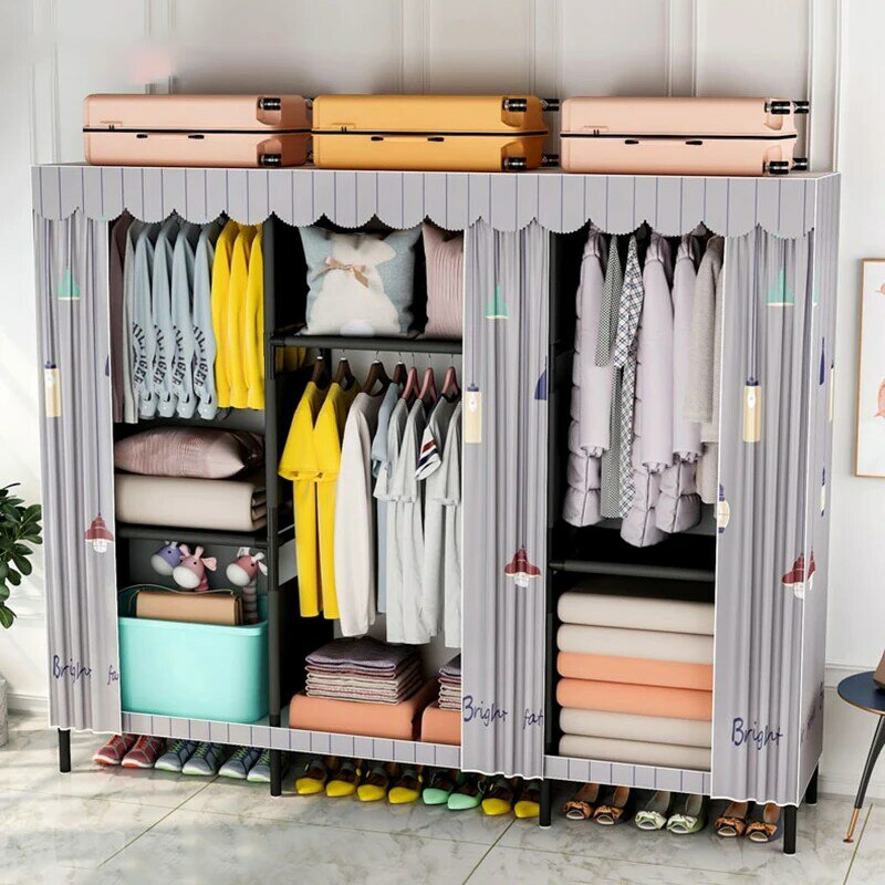 Pendurado roupas de armazenamento nordic guarda-roupa quarto conjunto armário de armazenamento portátil casa dormitório casaco rack biblioteca móveis