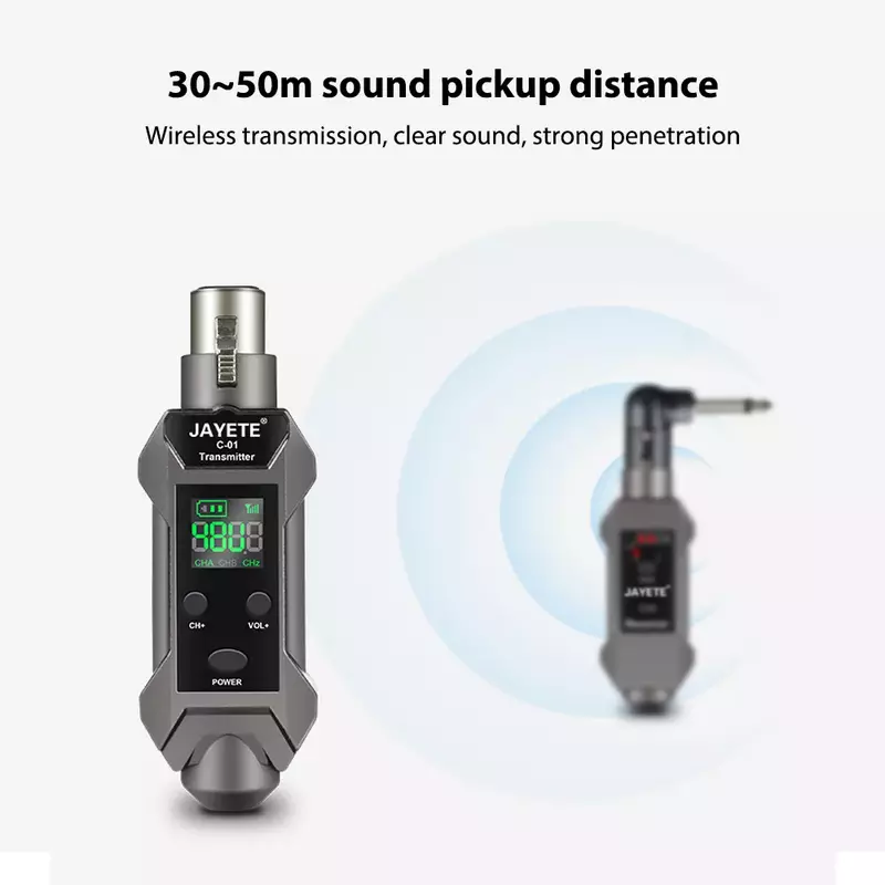 Upgraded Microphone Wireless Receiver Transmitter System Rechargeable Wireless Guitar Audio Transmission System with HD Display