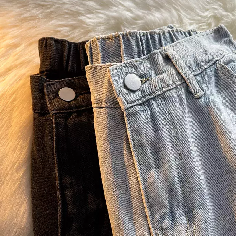 2022 Summer New Men's Black Denim Shorts Korean Fashion Elastic Waist Design Light Blue Casual Short Jeans Male