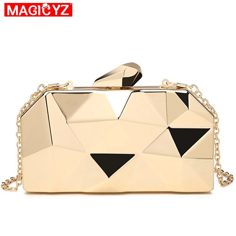 MAGICYZ-Bolso de mano con cadena para mujer, bolsa de noche con caja de acrílico dorado, geométrico, elegante, para fiesta, boda, citas, fiesta